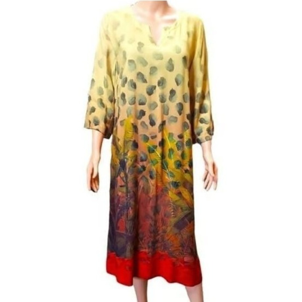 New Soft Surroundings Tivoli‎ Jungle Dress Yellow Green Rayon Size Small $120
